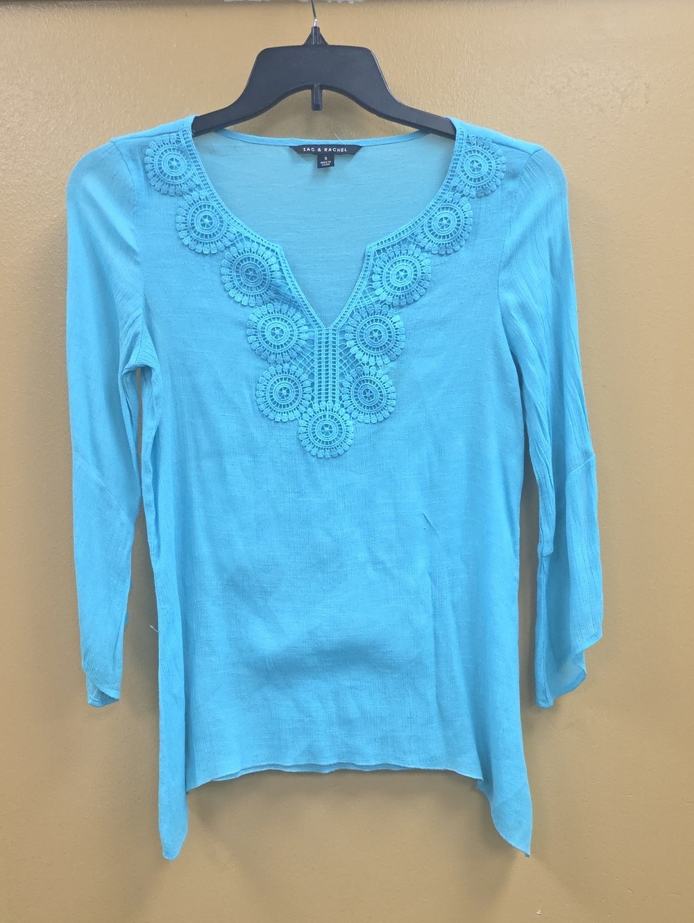 Zac & Rachel Turquoise Crochet-Trim V-Neck Tunic